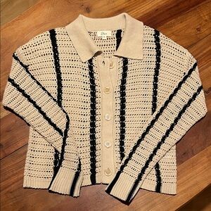 Elan Cream and Black Striped Cardigan